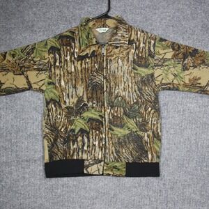 Vintage Key Camo Fleece Zip Up Jacket Mens M Full Zip Camouflage Hunting Outdoor